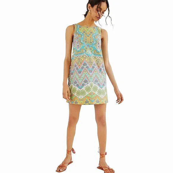 NWT Maeve by Anthropologie Abstract Multicolored Tunic Cotton Shift Dress - S - Picture 3 of 11